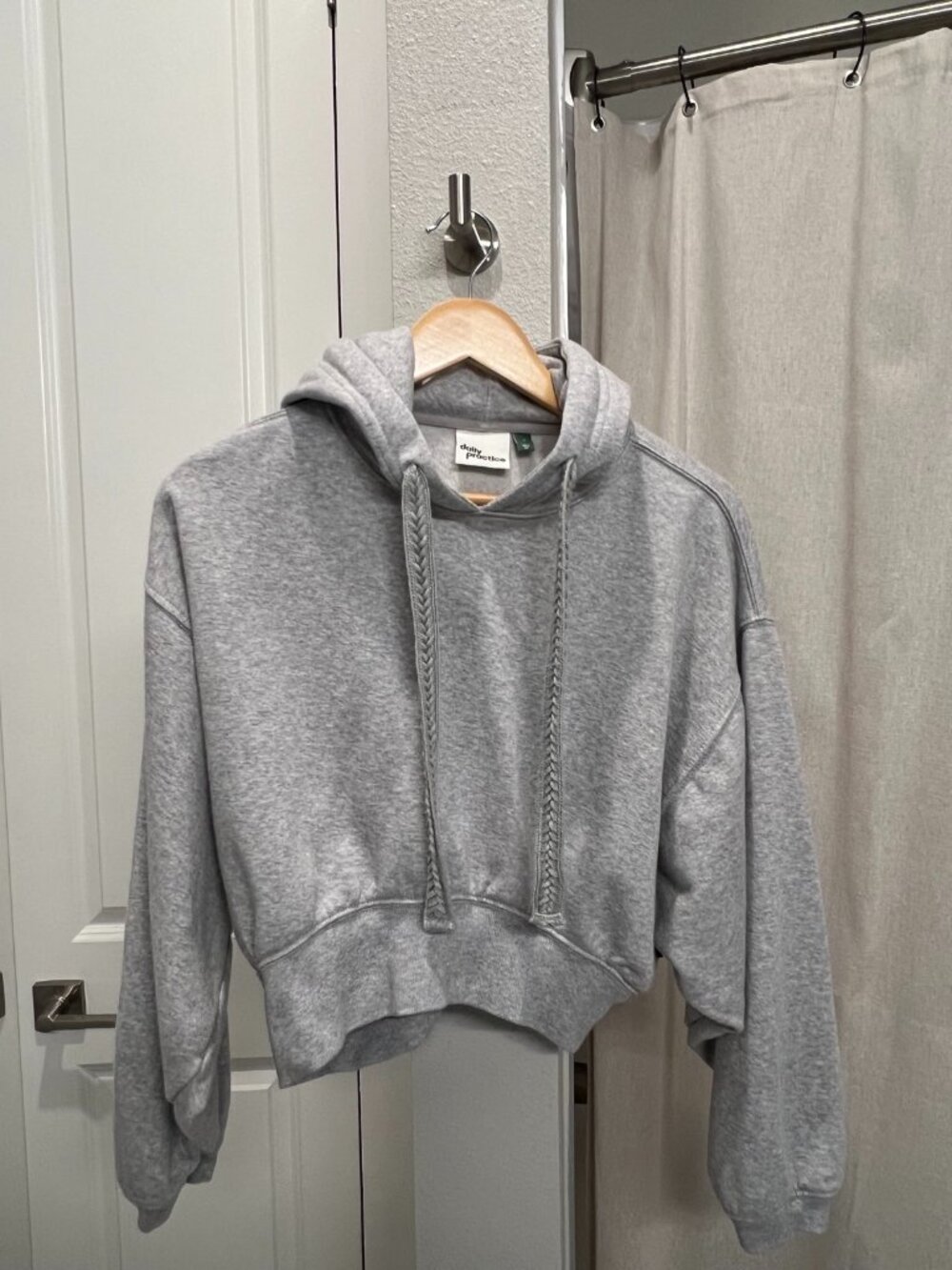 Anthropologie Daily Practice Gray Cropped Hoodie Sweatshirt